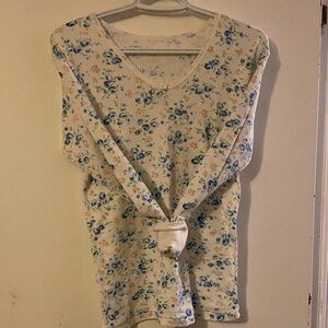 Waffle knit Floral Long Sleeve Women's Top